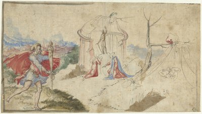 Mythologische Szene (Aeneas flieht aus Troja?) von Aniello Redita