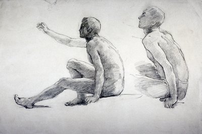Zwei Studien eines sitzenden männlichen Aktes, ca. 1864-1930 von Anna Lea Merritt