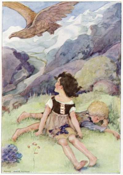 Heidi sah den größten Vogel, den sie je gesehen hatte (Farblithografie) von Anne (after) Anderson