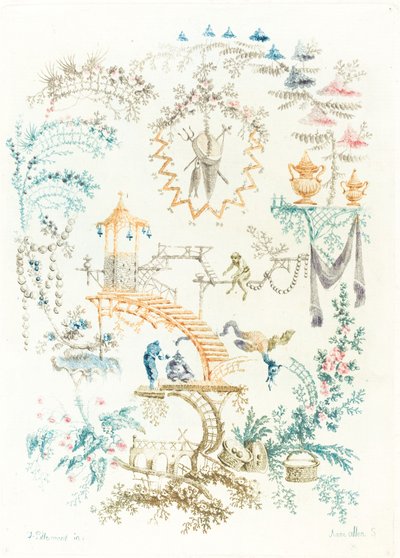 Arabeske mit einem Affen von Anne Allen after Jean Baptiste Pillement