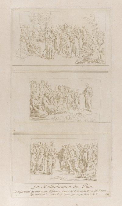 Drei separate Studien zu den Wundern der Brote, die Christus stehend zeigen, ca. 1729-40 von Anne Claude Philippe de Caylus