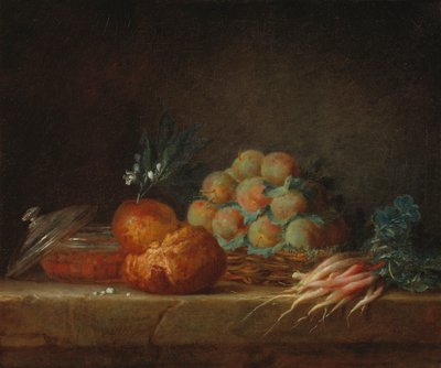 Stillleben mit Brioche, Obst und Gemüse von Anne Vallayer Coster