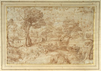 Landschaft mit der Rast auf der Flucht nach Ägypten, nach Annibale Carracci von Annibale (studio of) Carracci