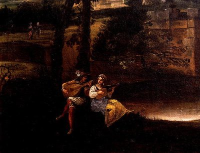 Römische Landschaft mit einer Brücke (Detail) von Annibale Carracci