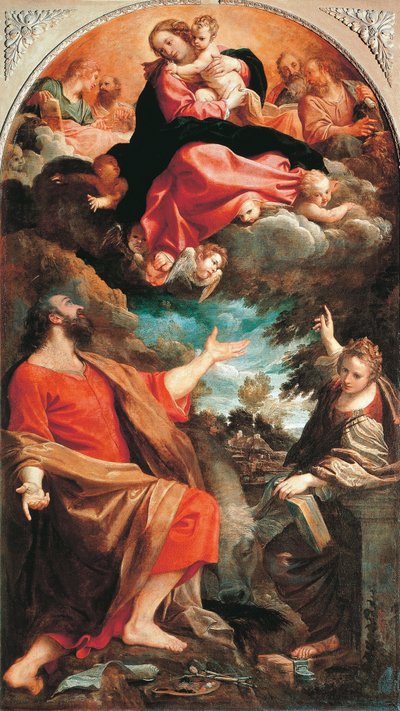 Die Jungfrau erscheint den Heiligen Lukas und Katharina von Annibale Carracci