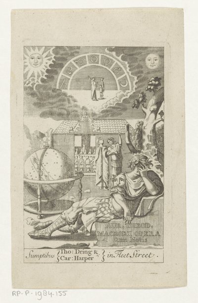 Ambrosius Theodosius Macrobius leunend auf Stein neben Globus von Anonymous