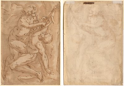 Apollo häutet Marsyas (recto) Zwei Skizzen einer Mutter und eines Kindes (verso) von Anonymous