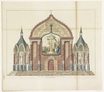 Die Zerstörung der alten Verfassung, Dekoration auf dem Buttermarkt, 1795 von Anonymous