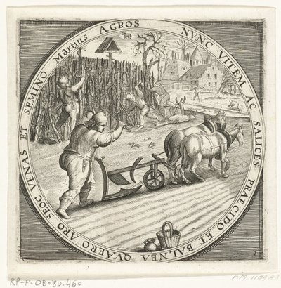 Der Monat März, Pflügen, ca. 1600 (Die zwölf Monate des Jahres in Szenen aus dem Volksleben) von Anonymous