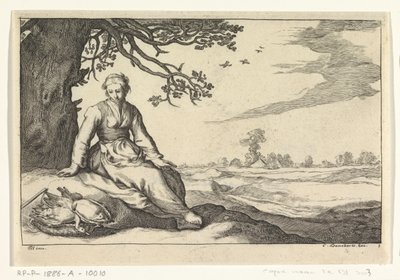 Eine junge Frau unter einem Baum (Serie: Vier pastorale Szenen) von Anonymous