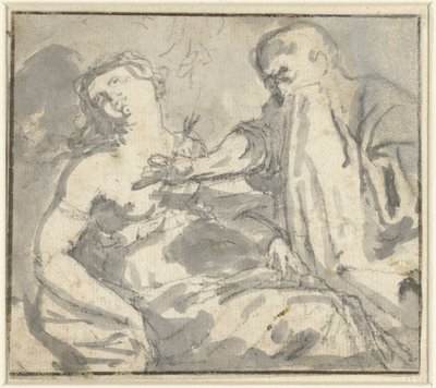 Ein Mann entfernt einen Pfeil aus der Brust einer Frau (Cephalus und Procris?) von Anonymous