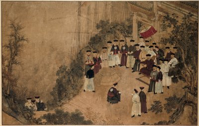 General Shi Lang mit einer Gesellschaft von Würdenträgern an einem Brunnen am Meer von Anonymous