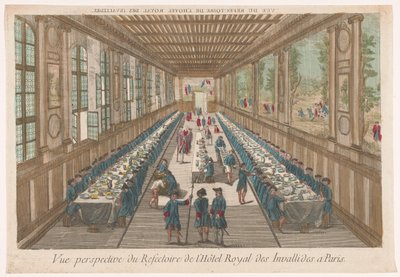 Ansicht des Speisesaals des Hôtel des Invalides in Paris mit einer Gesellschaft beim Essen von Anonymous