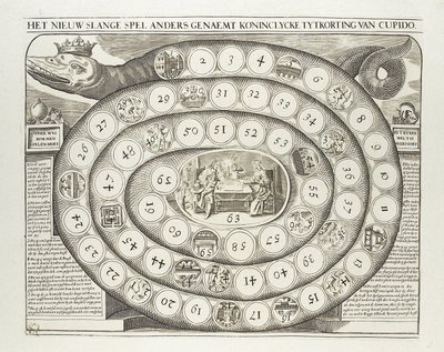 Das neue Schlangenspiel, auch genannt königliche Zeitvertreibung von Cupido (Titel auf dem Objekt) von Anonymous