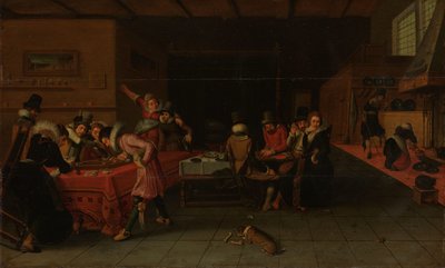 Innenansicht einer Taverne oder eines Bordells mit Menschen, die trinken und Trictrac spielen von Anonymous