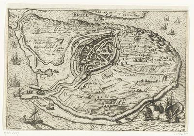Karte der Insel Voorne und Grundriss von Brielle, 1572 von Anonymous