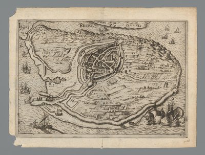 Karte der Insel Voorne und Plan von Brielle, 1572 von Anonymous
