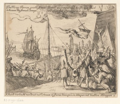 König Jakob II. verlässt mit französischen Truppen Brest nach Irland, 1689 von Anonymous