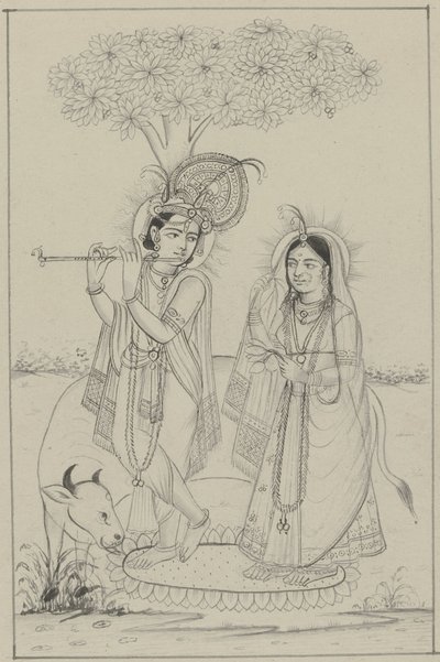 Krishna, der Flöte spielt, und Radha von Anonymous