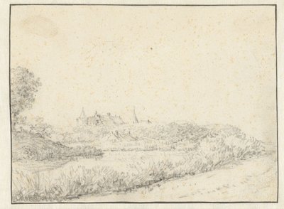 Landschaft mit Schloss am Ufer eines Flusses von Anonymous