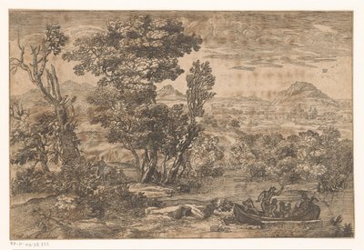 Landschaft mit einem Boot auf einem Fluss von Anonymous