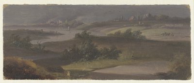 Landschaft mit Flussbiegung und dunklem Himmel von Anonymous