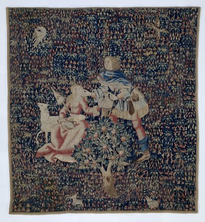 Millefleurs met herder en herderin (fragment) von Anonymous