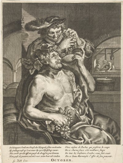 Oktober: Bacchus trinkt Wein von Anonymous