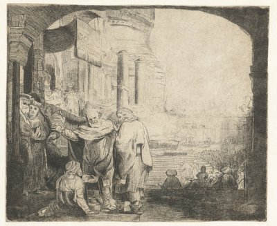 Petrus und Johannes heilen den Gelähmten am Tempeltor von Anonymous