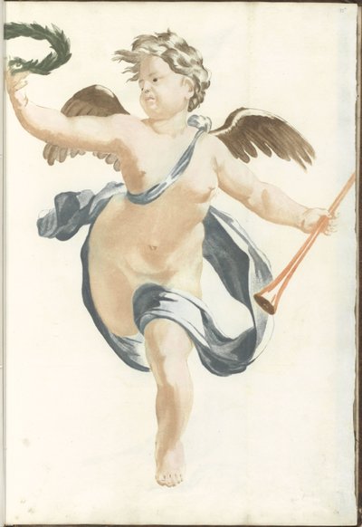 Putto mit Lorbeerkranz und Fanfare von Anonymous