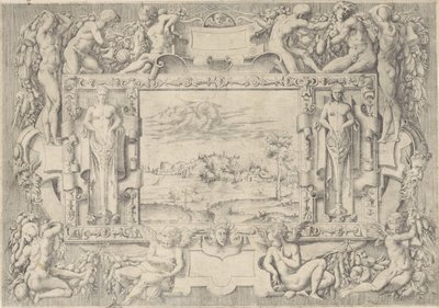 Flusslandschaft in ornamentaler Umrahmung von Anonymous