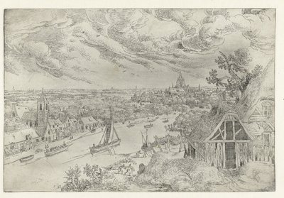 Flusslandschaft mit Treckschute und Netzfischern von Anonymous