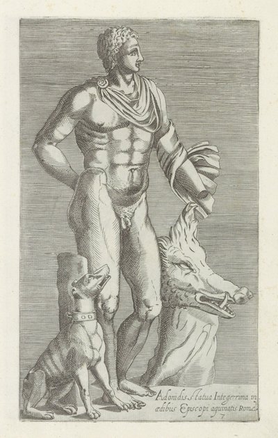 Skulptur von Adonis mit Jagdhund und Kopf eines Wildschweins (Antike Skulpturen in Rom) von Anonymous