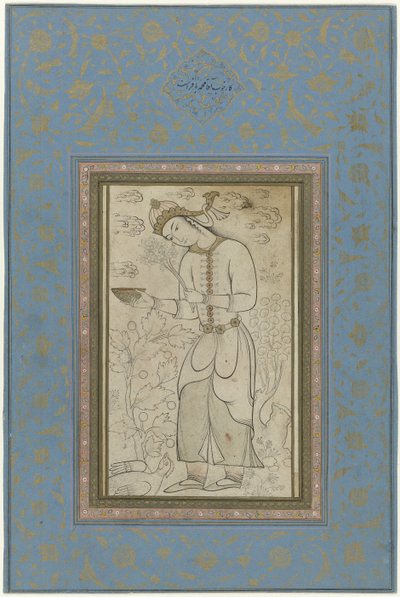 Stehende Figur mit Blumen in der einen und einer Schale in der anderen Hand von Anonymous