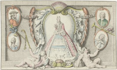 Stehende Frau, zwei Putti und vier Medaillons von Anonymous