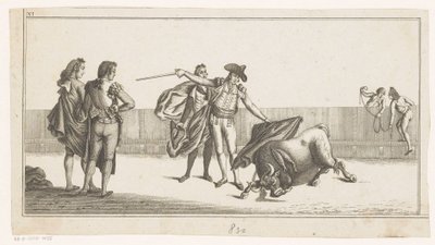 Stier gestochen von einem Matador (Sammlung der wichtigsten Manöver beim Stierkampf) von Anonymous