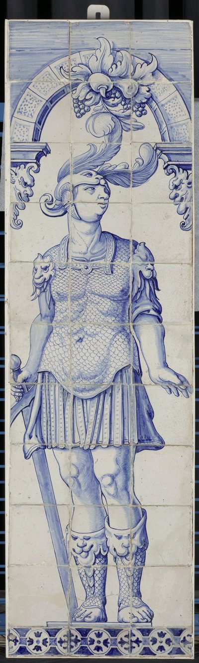 Fliesenbild mit einem römischen Helden (Kaminpilaster aus 33 Fliesen) von Anonymous