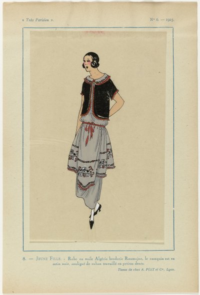 Très Parisien, 1923, No 6: 8. JEUNE FILLE. - Robe en voile Algéria von Anonymous