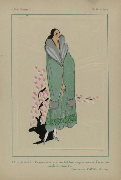 Très Parisien, 1923, Nr. 8: 17.- NAÏADE. - Dieser Mantel aus Nilgrünem Satin... von Anonymous