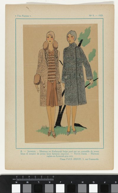 Très Parisien, 1928, Nr. 9: 8.- JEUNESSE. Mantel in Kadsourah von Anonymous