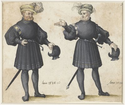 Zwei Hofdiener in schwarzer Kleidung von Anonymous