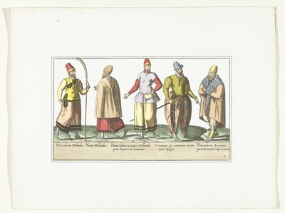 Vijf zeelieden gekleed volgens de mode in de Nederlanden en Bretagne, ca. 1580 von Anonymous