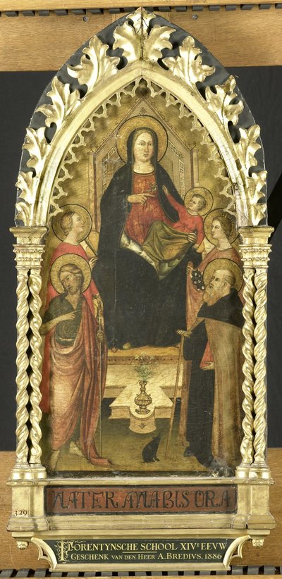 Jungfrau und Kind auf dem Thron mit vier Heiligen, Johannes der Täufer, Antonius Abt, Elisabeth von Ungarn, eine weibliche Heilige von Anonymous