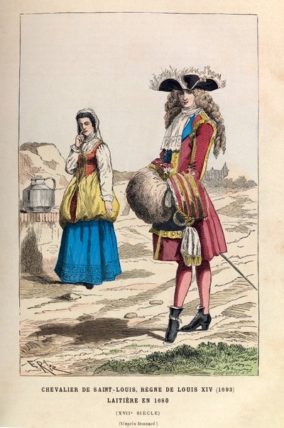 Ein Ritter des Ordens von Saint Louis (1693) und eine Milchmädchen (1680) unter der Herrschaft von König Ludwig XIV. im 17. Jahrhundert von Anonymous Anonymous