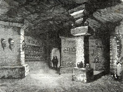 Eine Galerie der Katakomben in Paris im 19. Jahrhundert. Gravur. Private Sammlung von Anonymous Anonymous