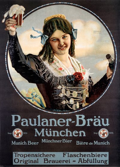 Werbeplakat für die Paulaner-Biere aus Deutschland von Anonymous Anonymous