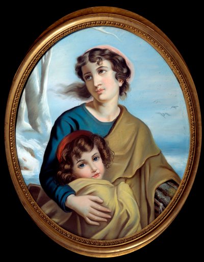 Allegorie des Winters Eine Mutter schützt ihr Kind, um es zu wärmen. Anonymes Gemälde. 18. Jahrhundert. Rouen, Museum der Schönen Künste von Anonymous Anonymous