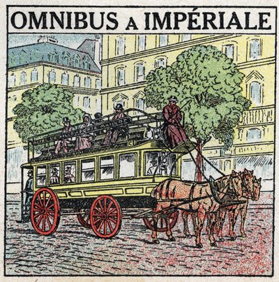 Tierische Traktion: Omnibus a imperiale im 19. Jahrhundert. Anonyme Illustration von 1925. Private Sammlung. von Anonymous Anonymous
