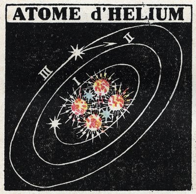Atom und Wissenschaft: Heliumatom. Anonyme Illustration von 1925. Private Sammlung. von Anonymous Anonymous