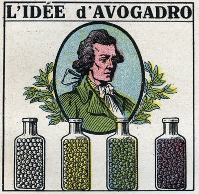 Atome: Die Idee von Amedeo Avogadro. Anonyme Illustration von 1925. Private Sammlung. von Anonymous Anonymous